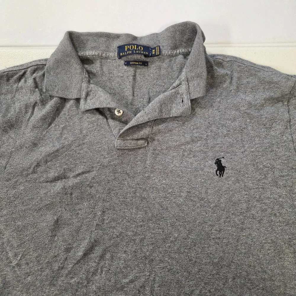 Polo Ralph Lauren Mens Custom Fit Heathered Gray Short Sleeve Polo Shirt Size M